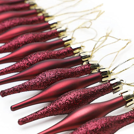 ® Pack of 15-8.5Cm Droplet Baubles - Matte & Glitter Design - Christmas Ornaments (Rioja Red)
