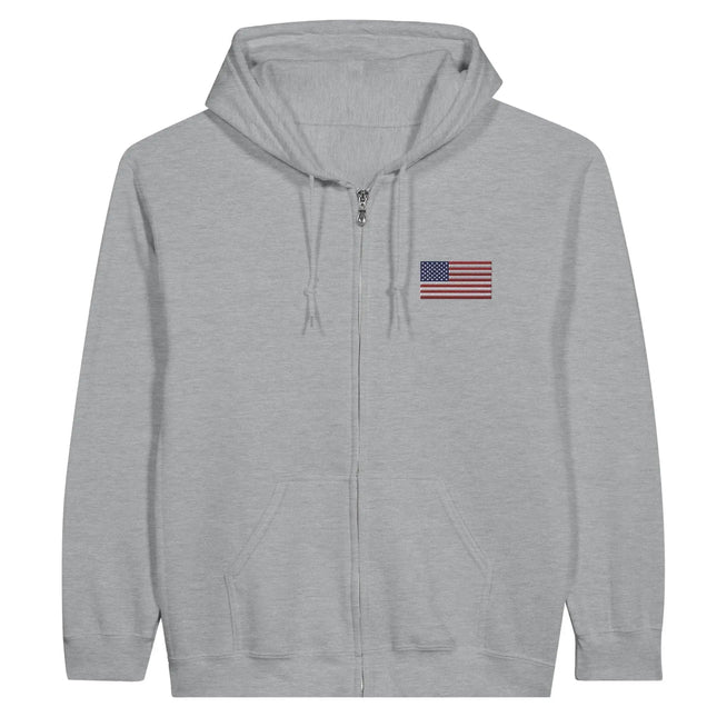 Sweat À Capuche Zippé – Drapeau Des États-Unis – Brodé – Coton Mélangé