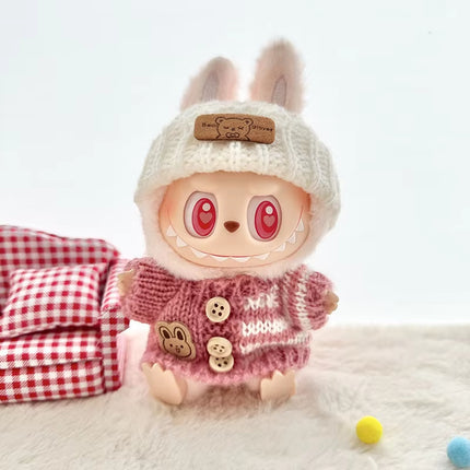 For 17 Cm Labubu Clothes Pendant Labubu Sitting Party Bear Label Scarf Hat Dolls Accessories Labubu Outfit