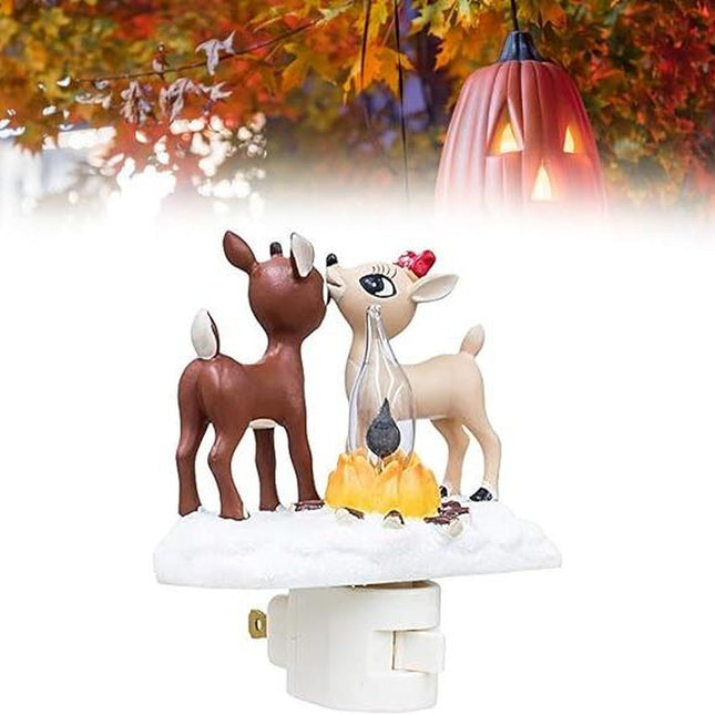 2025 Christmas Reindeer Nightlight: Reindeer Night Light Plug into Wall Cute Holiday Design - LED Campfire Lamp Christmas Decoration for Bedroom Living Room Kids Room,Christmas Decor,Gift