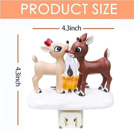 2025 Christmas Reindeer Nightlight: Reindeer Night Light Plug into Wall Cute Holiday Design - LED Campfire Lamp Christmas Decoration for Bedroom Living Room Kids Room,Christmas Decor,Gift