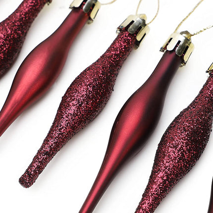 ® Pack of 15-8.5Cm Droplet Baubles - Matte & Glitter Design - Christmas Ornaments (Rioja Red)