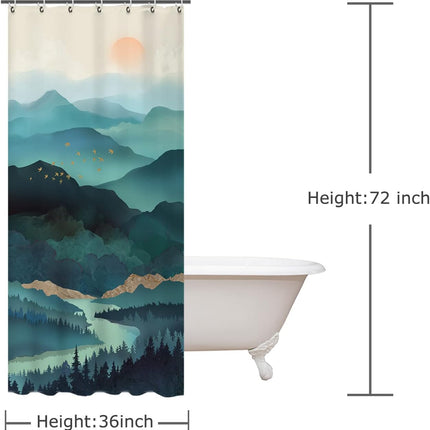 Stall Shower Curtain 36"X72" Inches Small Shower Curtain, Forest Mountain Shower Curtain Tree Shower Curtains for Bathroom, Nature Shower Curtain Hooks
