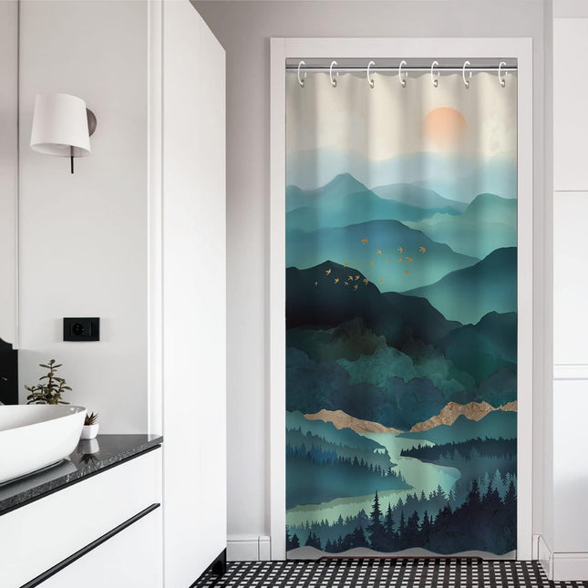 Stall Shower Curtain 36"X72" Inches Small Shower Curtain, Forest Mountain Shower Curtain Tree Shower Curtains for Bathroom, Nature Shower Curtain Hooks