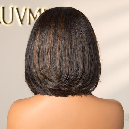 LUVME Blonde Highlight / Brown Highlight Short Layered Bob Wig Glueless 5X5 Closure Pre-Cut Lace Wig