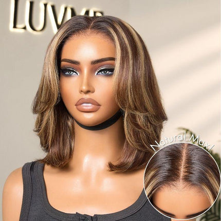 LUVME Blonde Highlight / Brown Highlight Short Layered Bob Wig Glueless 5X5 Closure Pre-Cut Lace Wig
