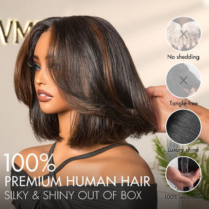 LUVME Blonde Highlight / Brown Highlight Short Layered Bob Wig Glueless 5X5 Closure Pre-Cut Lace Wig