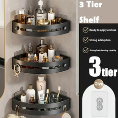 3-Pack Black Triangle Shower Caddy, 3-Tier Corner Shelves Shower Storage Rack, Drill Free Wall Mountshower Organizer, 40Lbs Load Capacity Bathroomaccessories Towels Hook Toiletries