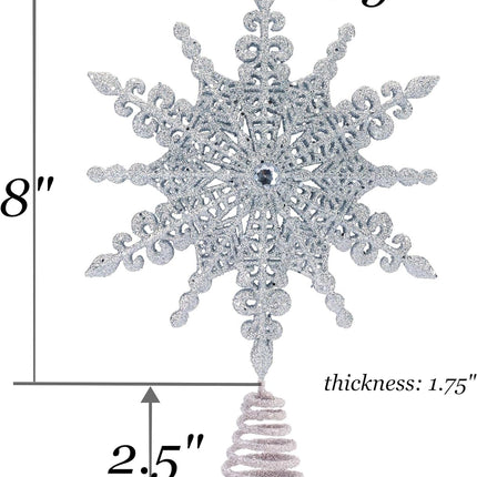 8 Inch Silver Glittered Filigree Christmas Star Tree Topper Star/Home Décor Ornaments (Silver)