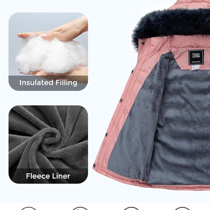 Girls' Puffer Jacket Soft Fleece Lined Warm Hooded Winter Coat