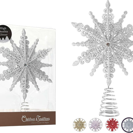 8 Inch Silver Glittered Filigree Christmas Star Tree Topper Star/Home Décor Ornaments (Silver)