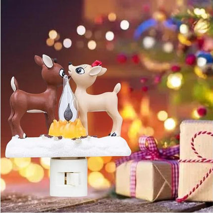 2025 Christmas Reindeer Nightlight: Reindeer Night Light Plug into Wall Cute Holiday Design - LED Campfire Lamp Christmas Decoration for Bedroom Living Room Kids Room,Christmas Decor,Gift