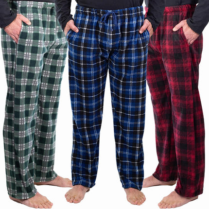 1Pack or 3Pack Mens PJ Pajama Pants Bottoms Fleece Lounge Pants Sleepwear Plaid Pjs with Pockets Microfleece