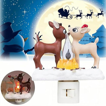 2025 Christmas Reindeer Nightlight: Reindeer Night Light Plug into Wall Cute Holiday Design - LED Campfire Lamp Christmas Decoration for Bedroom Living Room Kids Room,Christmas Decor,Gift