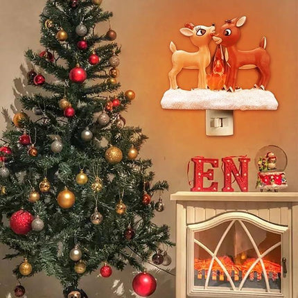 2025 Christmas Reindeer Nightlight: Reindeer Night Light Plug into Wall Cute Holiday Design - LED Campfire Lamp Christmas Decoration for Bedroom Living Room Kids Room,Christmas Decor,Gift