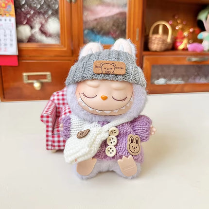 For 17 Cm Labubu Clothes Pendant Labubu Sitting Party Bear Label Scarf Hat Dolls Accessories Labubu Outfit