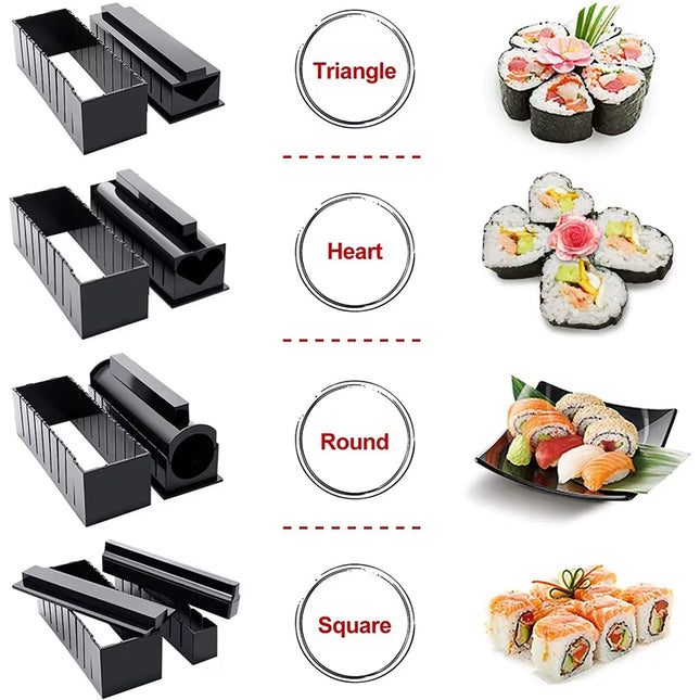 10 Pcs Sushi Maker Kit DIY Sushi Mold Press with Sushi Rice Roll Mold Sushi Maker Rice Roll Mold KC0473