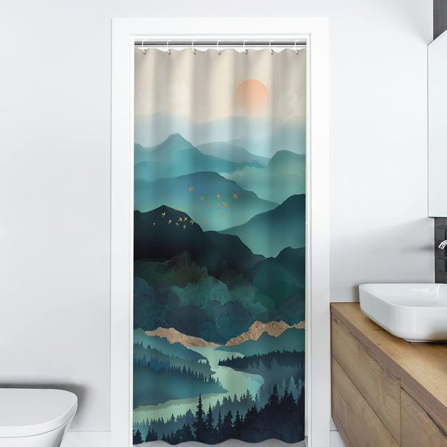 Stall Shower Curtain 36"X72" Inches Small Shower Curtain, Forest Mountain Shower Curtain Tree Shower Curtains for Bathroom, Nature Shower Curtain Hooks