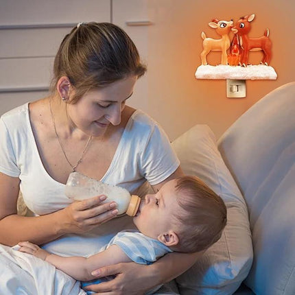 2025 Christmas Reindeer Nightlight: Reindeer Night Light Plug into Wall Cute Holiday Design - LED Campfire Lamp Christmas Decoration for Bedroom Living Room Kids Room,Christmas Decor,Gift