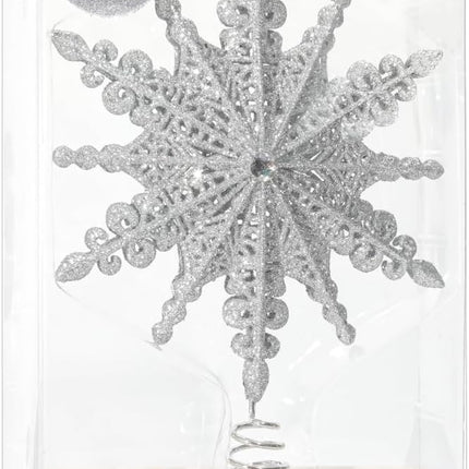 8 Inch Silver Glittered Filigree Christmas Star Tree Topper Star/Home Décor Ornaments (Silver)