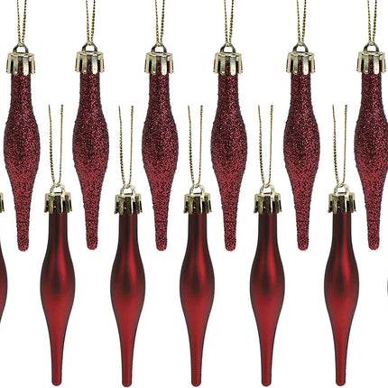 ® Pack of 15-8.5Cm Droplet Baubles - Matte & Glitter Design - Christmas Ornaments (Rioja Red)