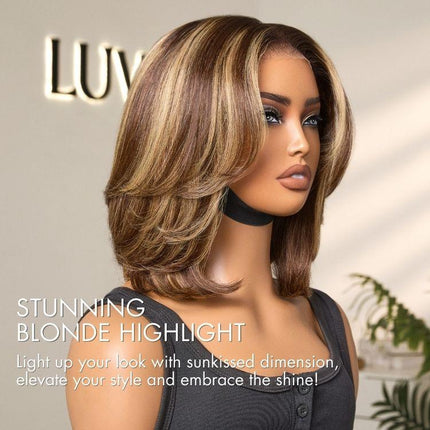 LUVME Blonde Highlight / Brown Highlight Short Layered Bob Wig Glueless 5X5 Closure Pre-Cut Lace Wig