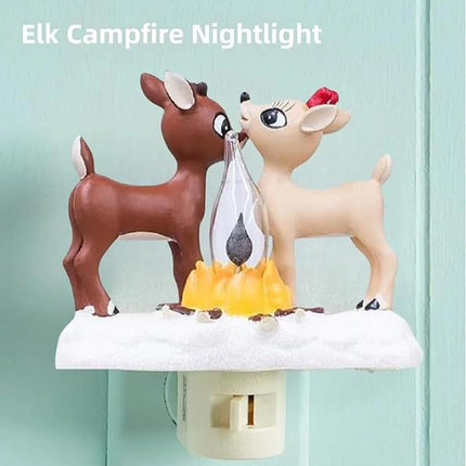 2025 Christmas Reindeer Nightlight: Reindeer Night Light Plug into Wall Cute Holiday Design - LED Campfire Lamp Christmas Decoration for Bedroom Living Room Kids Room,Christmas Decor,Gift